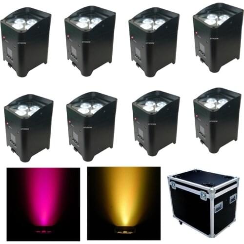 8pcs led par battery wireless 4x18w rgbwauv 6in1 dmx par battery powered wedding event uplight with charging flight case