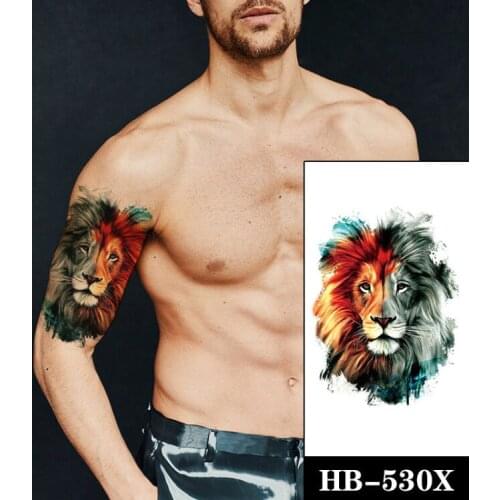 Watercolor Realistic Half Sleeve Lion Temporary Tattoo for Men Women Colorful Deign Tatto Sticker Waterproof Tatoos Arm Body Art