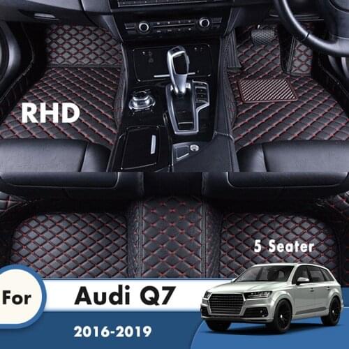 RHD Custom Car Floor Mats For Audi Q7 2019 2018 2017 2016 5 Seater Car Accessories Carpets Foot Covers Car Styling Leather Rugs