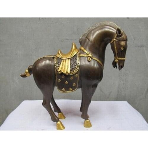 Bi001999 Royal 100% purple Bronze 24K Gold Gild Tang Horse Lucky wealth Feng Shui Statue