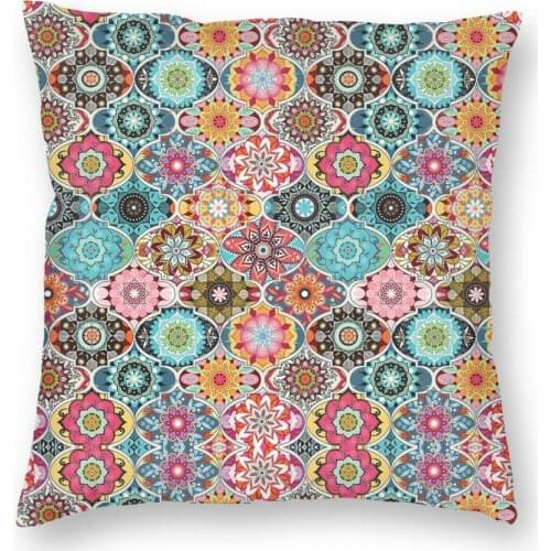 Bohemian Square Pillow Case Polyester Decorative Pillow Multicolored Geometric Pattern Custom Pillowcover Home Decor