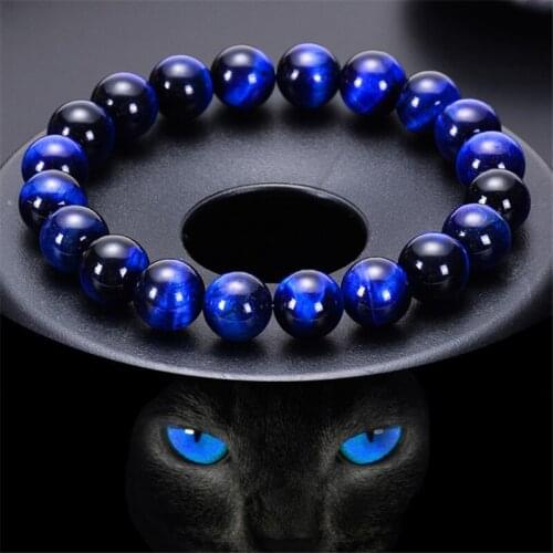 AAA 6/8/10mm Blue Tiger Eye Bracelet for Women Natural Stone Tiger Eye Beads Elastic Rope Buddha Rosary Bracelets Men Jewelry
