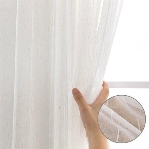 CDIY Wtite Stripe Sheer Curtains for Living Room Window Bedroom Tulle Curtain Linen Voile Drapes Kitchen Window Treatment