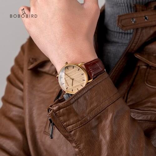 BOBO BIRD Simple Fashion Men Watch Wood Genuine Quartz Wristwatches Leather montre homme Male Clock In Gift Box Support Dropship