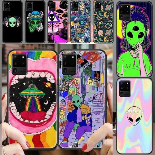 Alien Aesthetics Art Cartoon Phone case For Samsung Galaxy Note 4 8 9 10 20 S8 S9 S10 S10E S20 Plus UITRA Ultra black trend