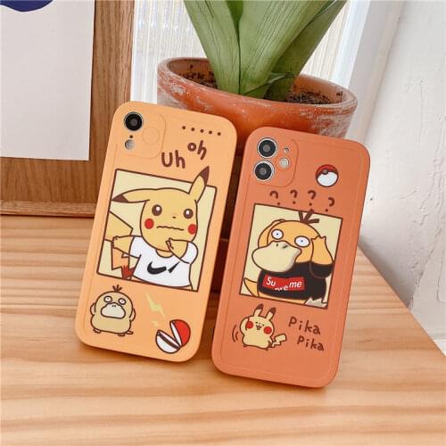 Pokemon Pikachu Cute Phone Case for iPhone7/8/Plus X /XS/XR/XSMax/11/12/Pro Cartoon Anti-fall Silicone Case Gift Soft Back Cover