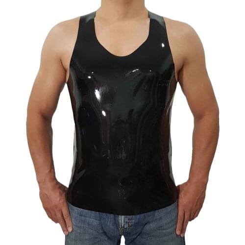 Handmade Black Mens Fetish Exotic Latex Rubber Gummi Tank Tops Undershirt Muscle Shirt