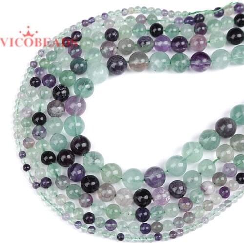 Natural Stone Colorful Fluorite Round Loose Beads 15" Strand 4 6 8 10MM Pick Size For Jewelry Making