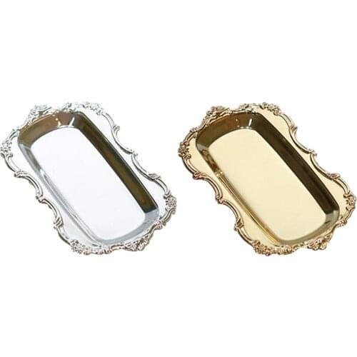 Decorative Metal Cake Tray Stainless Steel Dessert Plate Snack Serving Plate For Wedding Banquet Birthday Party Table Ornament