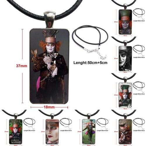 For Women Children Steel Color Glass Cabochon With Rectangle Shaped Pendant Choker Necklace Johnny Depp Mad Hatter