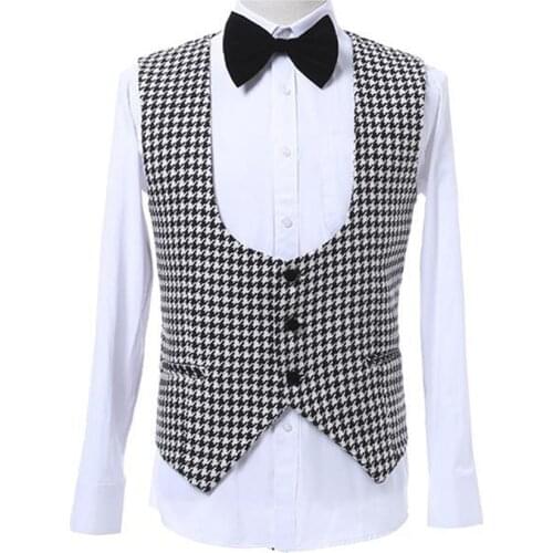 Tailored Houndstooth Vest Suit Men Wool for Wedding Slim Fit Prom Groom Tuxedo Waistcoat U Neck Dress Vest/Gilet
