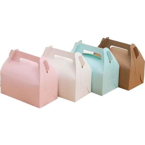 20pcs Cake Food Kraft Paper Box With Handle Cookie Muffin Cupcake Baking Cake Boxes Wedding Party Candy Gift Packing Carton