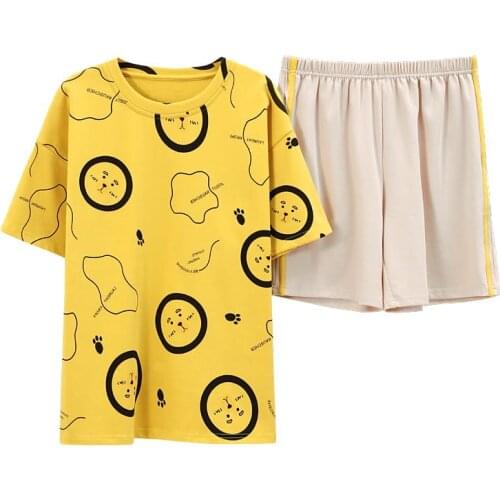 Summer Fashion Cothes 2021 Pijama Feminina Cotton Pajams Yellow Nightshirt Suit Pyjamas Women Sets Short Pant