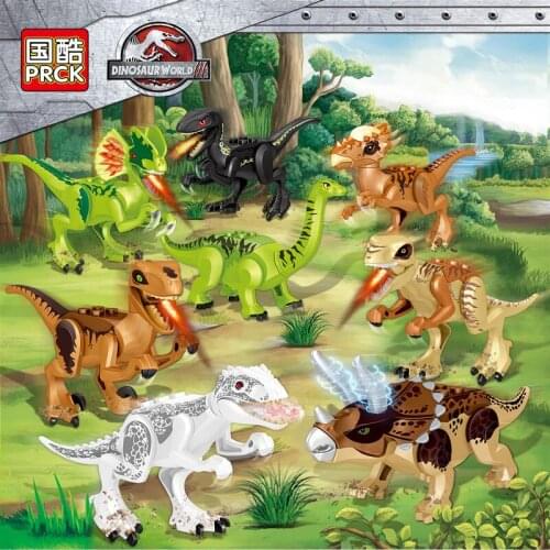 Jurass Dinosaurs World Building Blocks Tyrannosaurus Velociraptor Bricks 3D Model With Doll Toys For Children Birthday Gifts