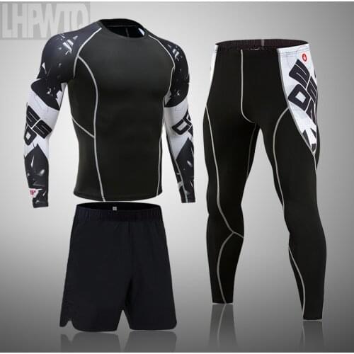 Mens Sports Suit MMA rashgard male Quick drying Sportswear Compression Clothing Fitness Training kit Thermal Underwear leggings
