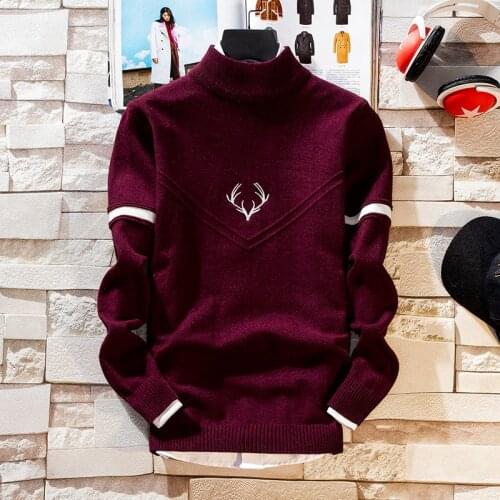 Men 2020 New Hip Hop Sweater with Deer Printed Mens Christmas Sweaters Turtleneck Slim Fit Pull Homme