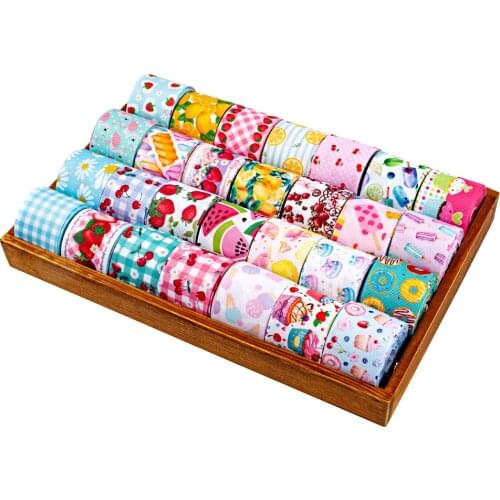 Summer Fruit Random set 1/2"(38mm) 5/10yards mixed Lovely Pattern printed grosgrain ribbon,each is 1y/2yds