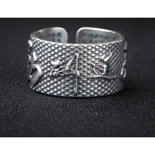 New S925 silver Chinese style retro heavenly rewarding mens ring niche design meditation temperament open ring