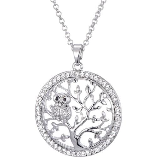 Owl Tree of Life Necklaces & Pendants CZ Crystal Round Gold Chain Long Necklace For Women Fashion Statement Jewelry Party Gift