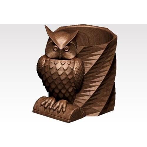 Owl pen holder 3D model for cnc or 3D printers in STL file format