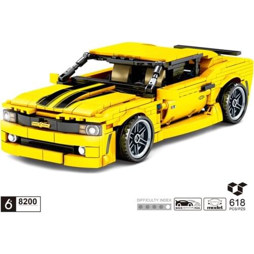 Technical Muscle car building block Chevrolets Camaro model Pull back vehicle steam assembly bricks toy collection for boy gift