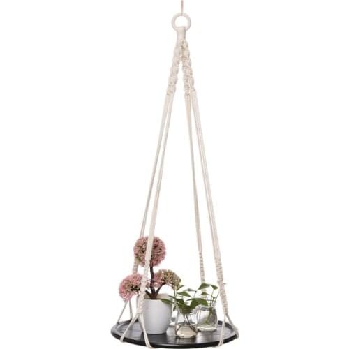 Vintage Decor Hanging Flower Pot Weaving Wooden Board Hand-Woven Hanging Basket Net Flowerpot Plant Holder Garden Decor