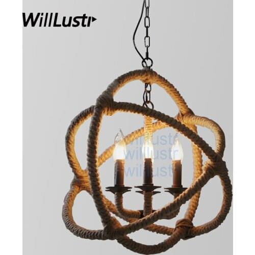 Vintage candle hanging lighting industry Dining Room restaurant loft Bar suspension Light retro orb hemp antique pendant lamp
