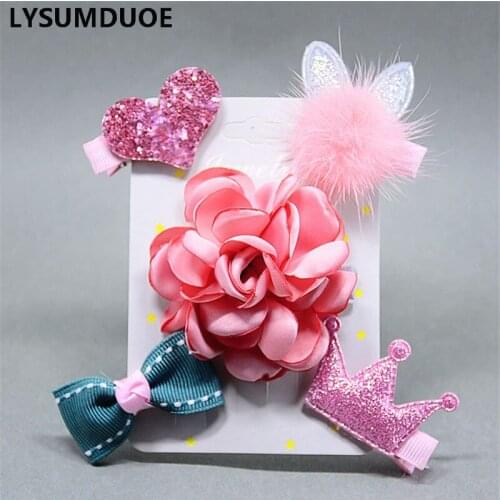 Girls Hair Clips Cute Hairpin Set Barrette Bow Flower Clip Crystal Pearl Star Headdress Baby Child Fabric Kids Hair Accessories