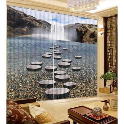 Rainbow stakes in mountain waterfall Painting Blackout Curtains Living Room Drapes Curtains Sunshade Window Curtain 3D Curtains