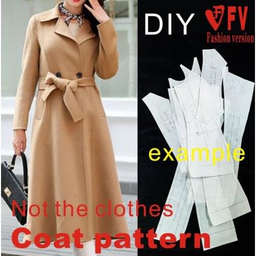 Female soil mid-length large swing double-sided wool fleece coat windbreaker 1:1 pattern garment sewing drawing BY-144