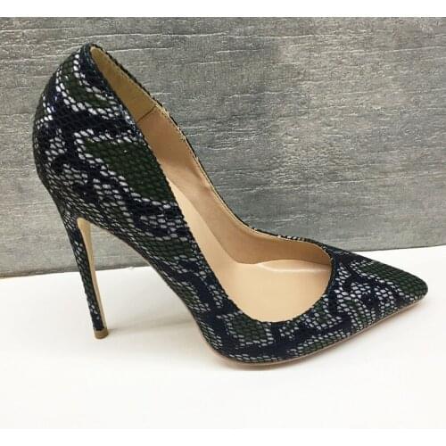Snake Flock Women Shoes Ladies 12cm High Heel Sexy Stiletto Women Pumps Wedding Party 10cm plus size 45 BM011 CHENSIR9