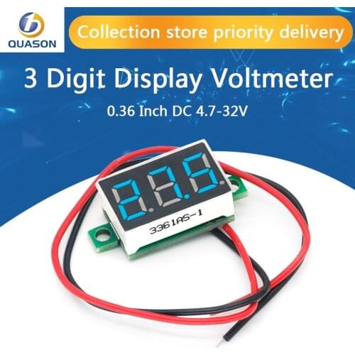 0.36 Inch 0.36'' DC 4.7-32V 3 Digit Display Voltmeter Mini LED Digital Panel Volt Voltage Meter Instrument Red/Blue/Gree