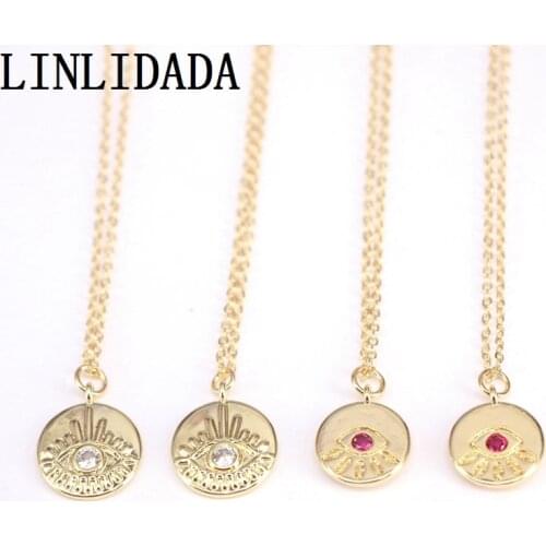 10Pcs, Round Shaped Micro Pave CZ Zirconia Eye Fashion Jewelry Pendant Necklace Gold Color For Party Gifts