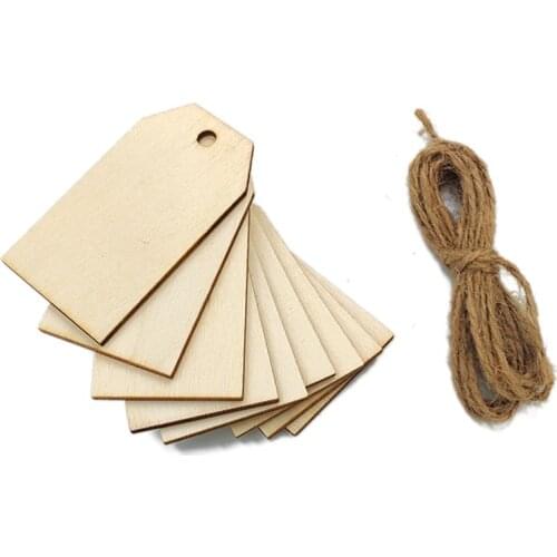 10 Pcs Wooden Slices Blank Name Tags Wood Labels Art Craft Pieces for Wedding DIY Projects Card Making (with Hemp Rope)
