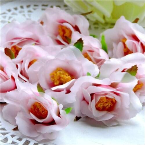 10pcs Fabric 5.5CM Artificial Silk Cherry Blossom Peony Rose Flower Head for Hair Clip Wreath Wedding Party Decor Pink