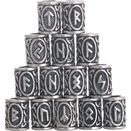 24Pcs Vintage Silver West Coast Paracord Norse Viking Rune Metal Beads DIY Antique Bracelet Hair Beards Jewelry Making