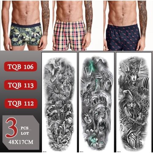 3 pcs/lot Waterproof Temporary Tattoo Sticker Large Arm Sleeve Old School Flash Arm Tattoos Stickers