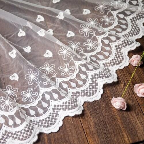 32cm Wide White Net Yarn Love Pattern Lace Skirt Sewing Accessories Decorative Skirt Embroidery Fabric Nigerian Lace Fabric