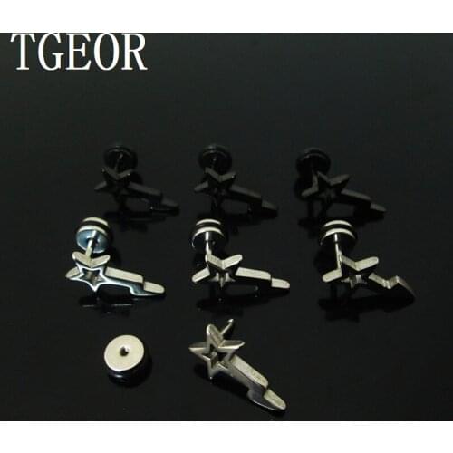 Free shipping ear piercing 1 pair 1.2*6*6/(9*11)mm surgical Stainless Steel star with lightning fake plug