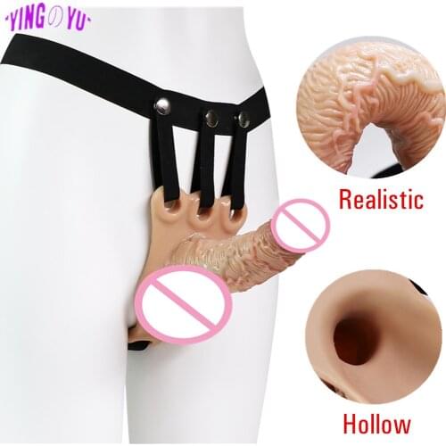 Wearable Hollow Dildo Pants Realistic Penis Sleeve Enlarger Penile Extender Strapon Harness Strap on Belt Sex Toys for Men Gay