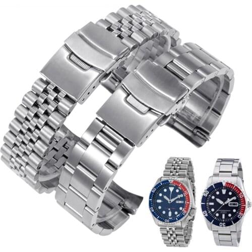 Watchbands Bracelet For SEIKO SKX007 009 175 173 Curved End Metal Strap Chain Watch Accessories Solid Stainless Steel Watch Band