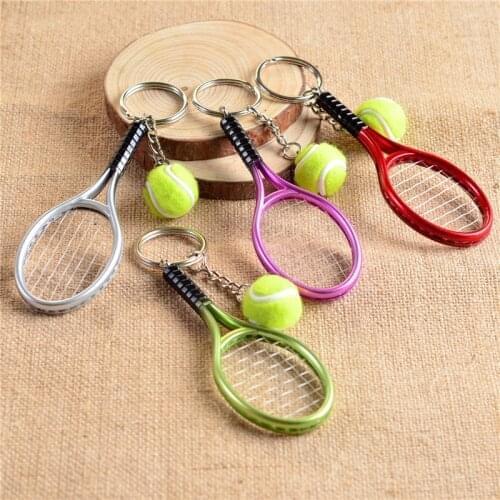 Tennis Racket & Tennis Ball Keyring Sports Fan jewelry Mini Tennis Key Chain Tennis Racquet Keychain with Tennis Ball 2*9CM KL3F