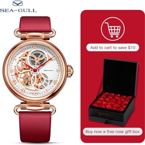 Seagull watch ladies automatic mechanical watch fashion belt waterproof hollow watch time goddess Roman numeral 6002L