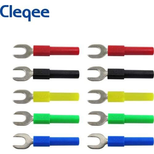 Cleqee P4003 10PCS Spade Plug with 4mm Banana Plug Socket 6mm Width U&Y Type Welding Insert Harpoon Test Accessories 30V/36A