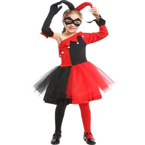 Girl Carnival Comics Clown Costume Halloween The Joker Cosplay Fancy Party Dress