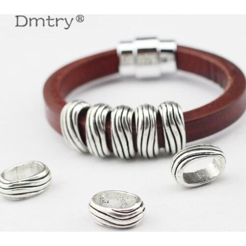 Dmtry 10pcs/lot Hot Vintage Fashion Punk Rock Big Hole Spacers Beads For Leather Cord Bracelet Jewelry Making Findings LC0093