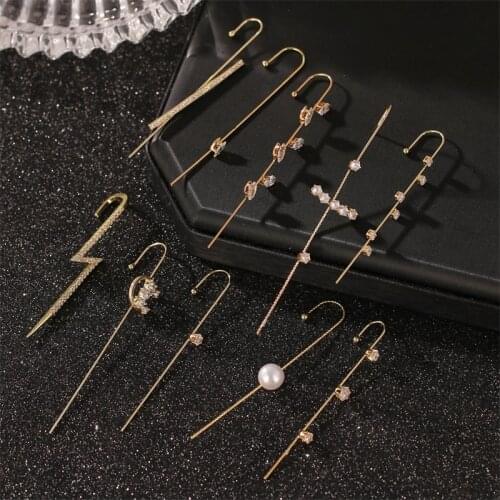 FNIO Boho Wedding Ear Wrap Crawler Hook Earring Crystal Stud Earrings For Woman Lightning Zircon Climber Earrings Jewelry Gifts