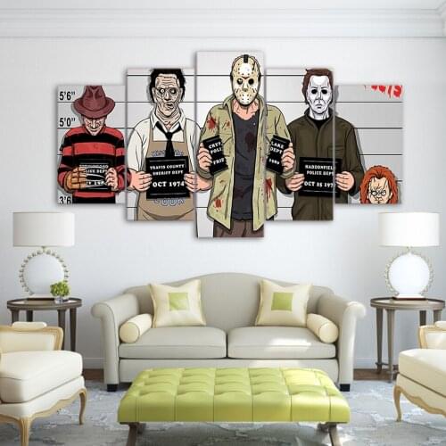 Canvas HD Prints Wall Art Pictures Frame 5 Pieces Comics Gracioso Freddy Krueger Paintings Horror Movie Poster Living Room Decor