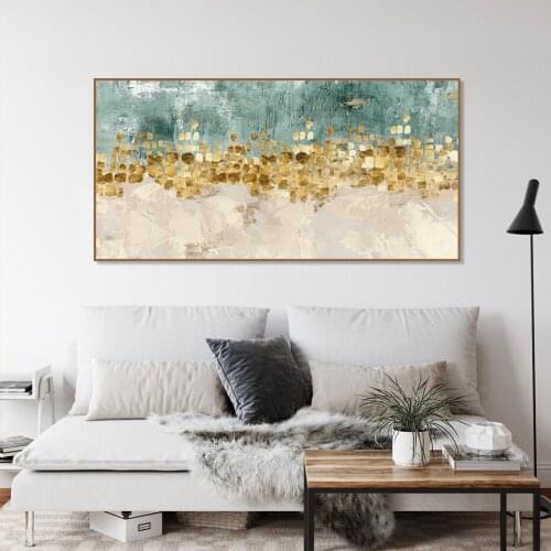 Modern Abstract Landscape Canvas Painting Green Gold Poster Wall Art Pictures Bedroom Living Room Decoration Office Home Decor