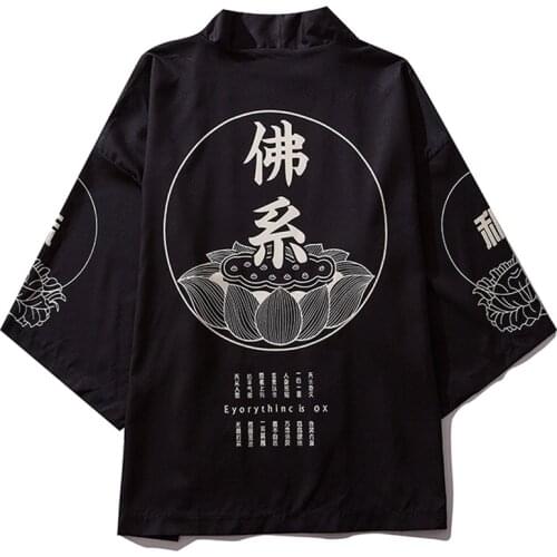 Chinese Characters Printing Kimono Mens And Womens Yukata Samurai Clothes Japanese Style Mens Loose Kimono Cardigan Streetwear